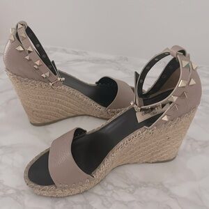 Valentino Rockstud Double Espadrille Wedge Sandals